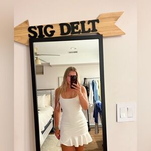Hello Molly White Ruffled Sheath Mini Dress